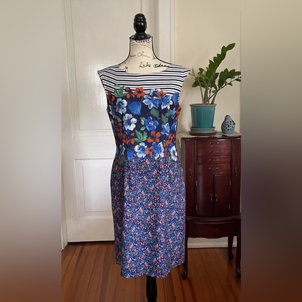 ANTONIO MELANI Blue Floral Striped Midi Dress size 0